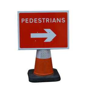 Cone Sign 600mm x 450mm Pedestrians Right
