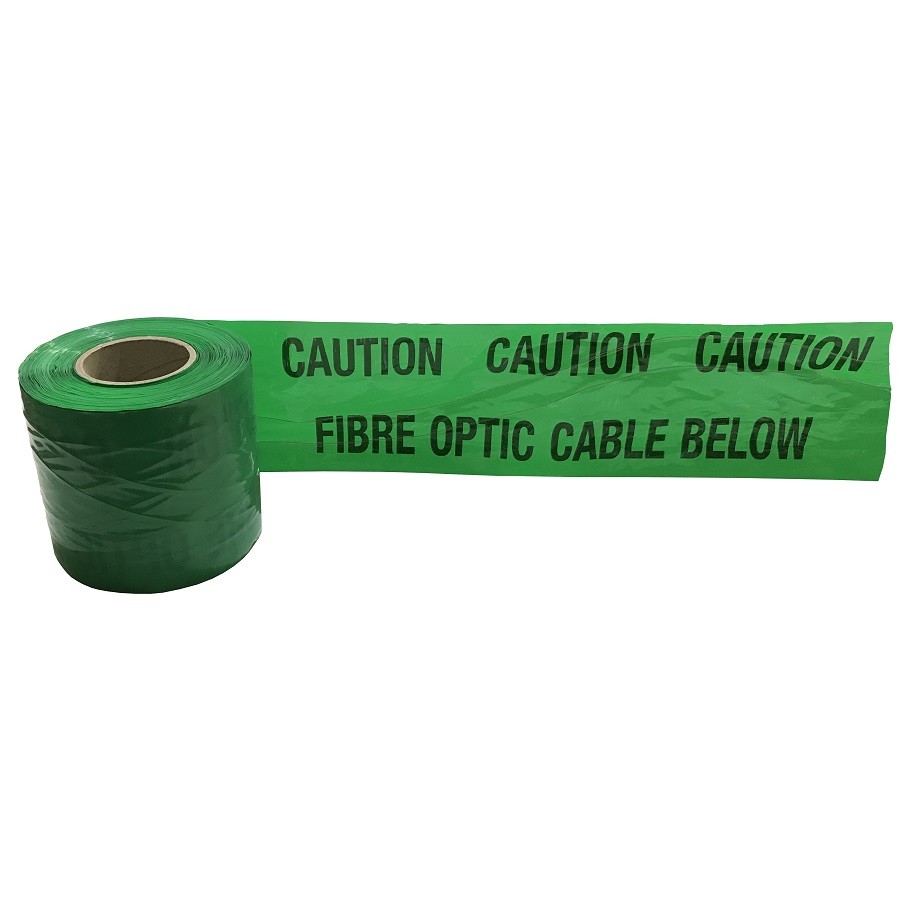 Green 'Caution Fibre Optic Cable Below' Tape Non Adhesive 150mm x 100m with Detectable Tracer Wire Green 'Caution Fibre Optic Cable Below' Tape Non Adhesive 150mm x 100m with Detectable Tracer Wire
